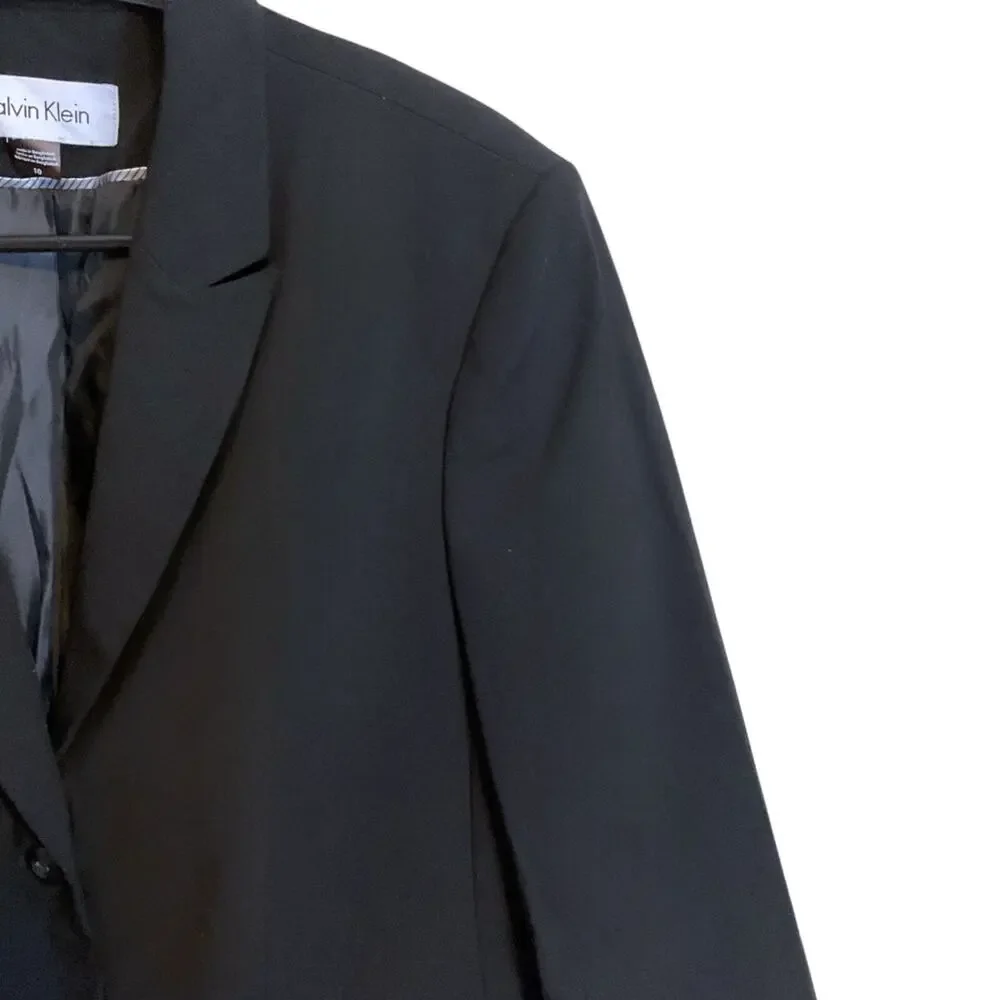 CALVIN KLEIN Blazer Jacket Women's Size 10 Black Lined Stretch 2 Buttons - Picture 4 of 10